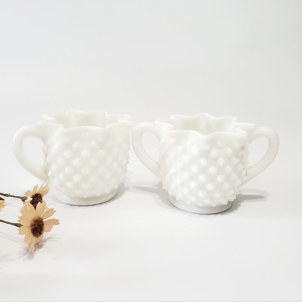 Fenton Hobnail Milk Glass Creme and Sugar